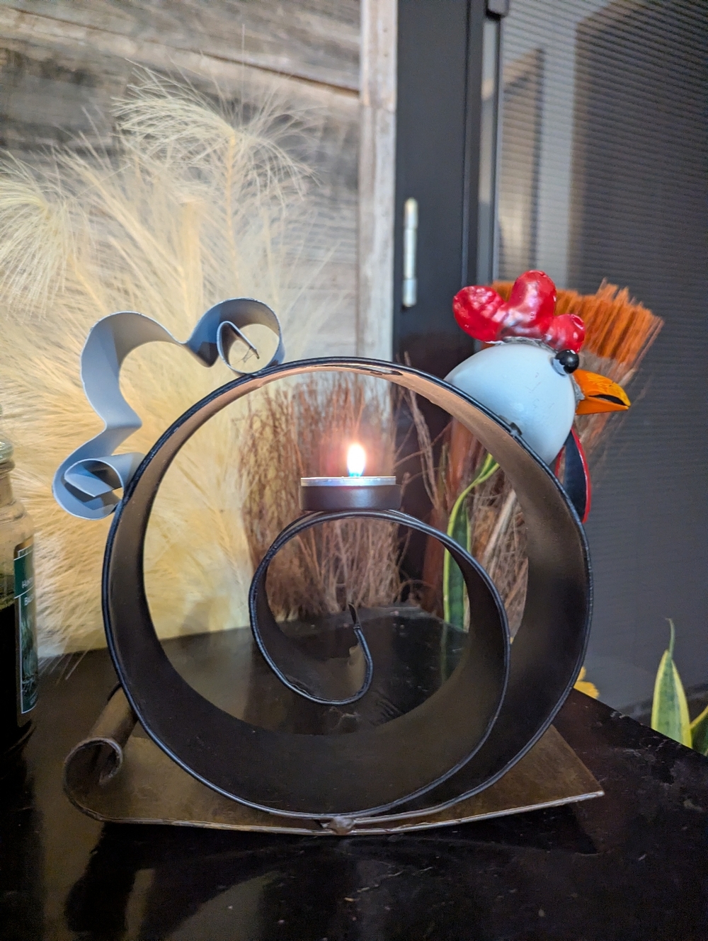 Rustic Metal Rooster Candle Holder, Outline Design